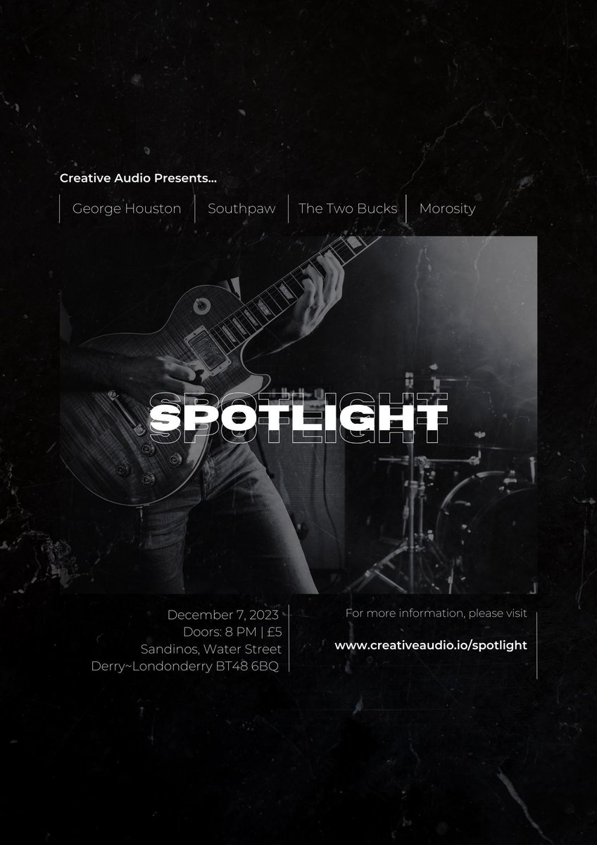 Spotlight returns to Sandinos on December 7 @ 8pm. Four local artists/bands with sound engineering and production from our year one students.