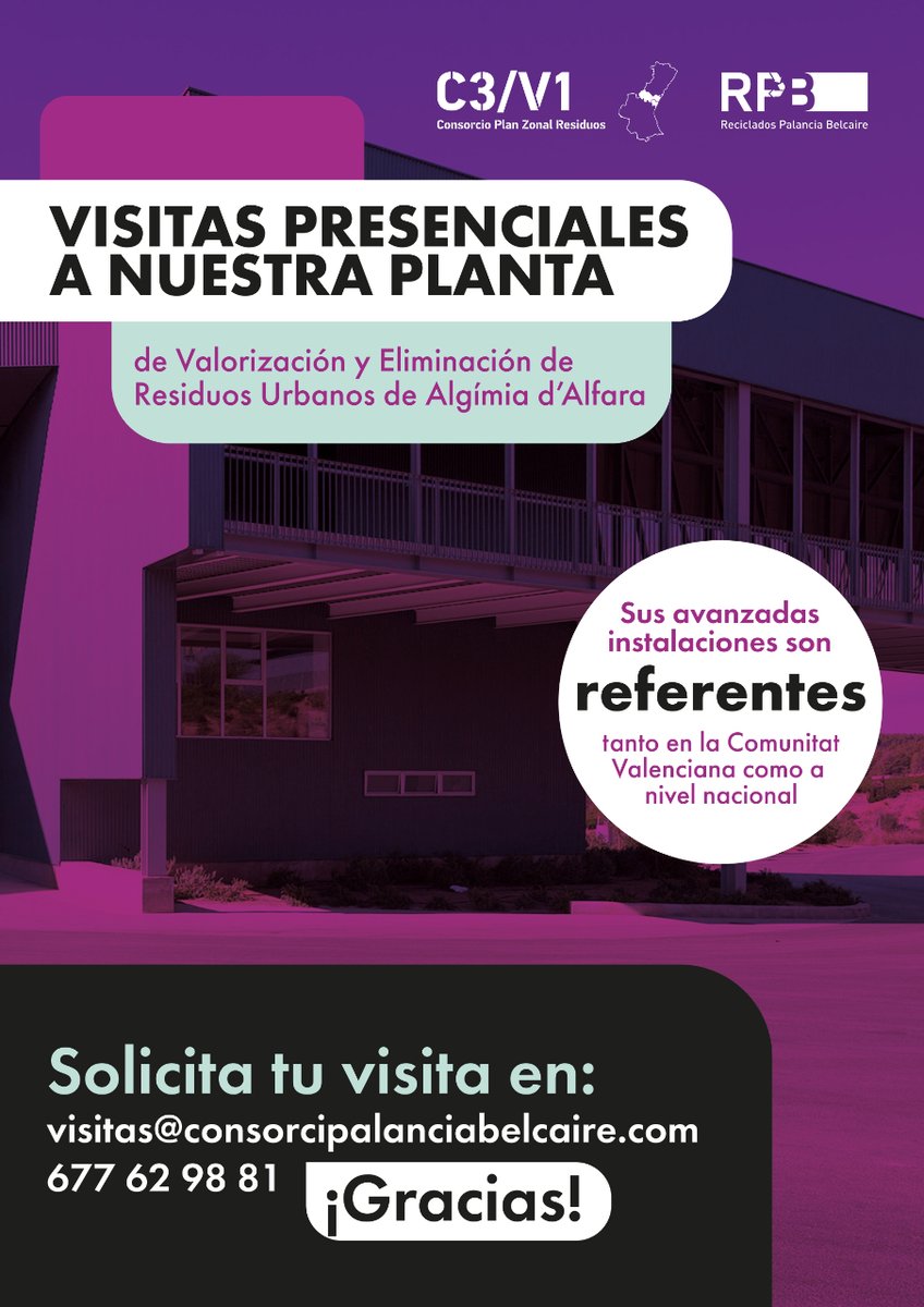 Recuerda que puedes venir a ver en persona nuestra planta de Algímia d'Alfara📍♻️!

¿Cómo hacerlo?
📤Envía un email a visitas@consorciopalanciabelcaire.com
📱Llama al 677 62 98 81

Te esperamos😍