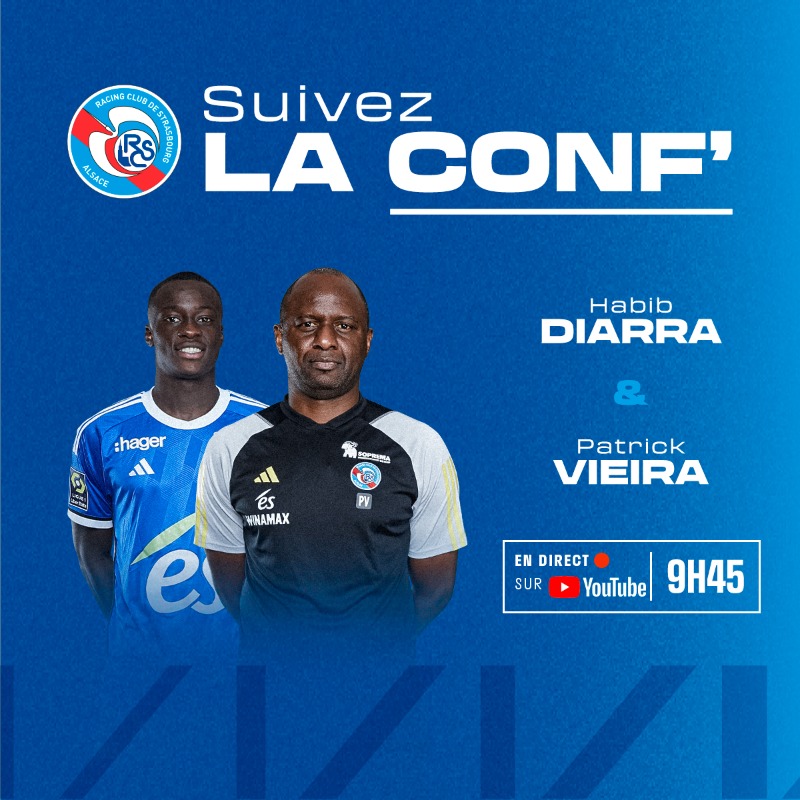 RCSA's tweet photo. ⚡️ Le programme de ce mercredi 29 novembre ⤵️

🎙️ 9h45 - Conf' de presse avant #SDRRCSA avec Habib Diarra et Patrick Vieira
📺 À suivre en direct sur Youtube

⚽️ 10h30 - Entraînement