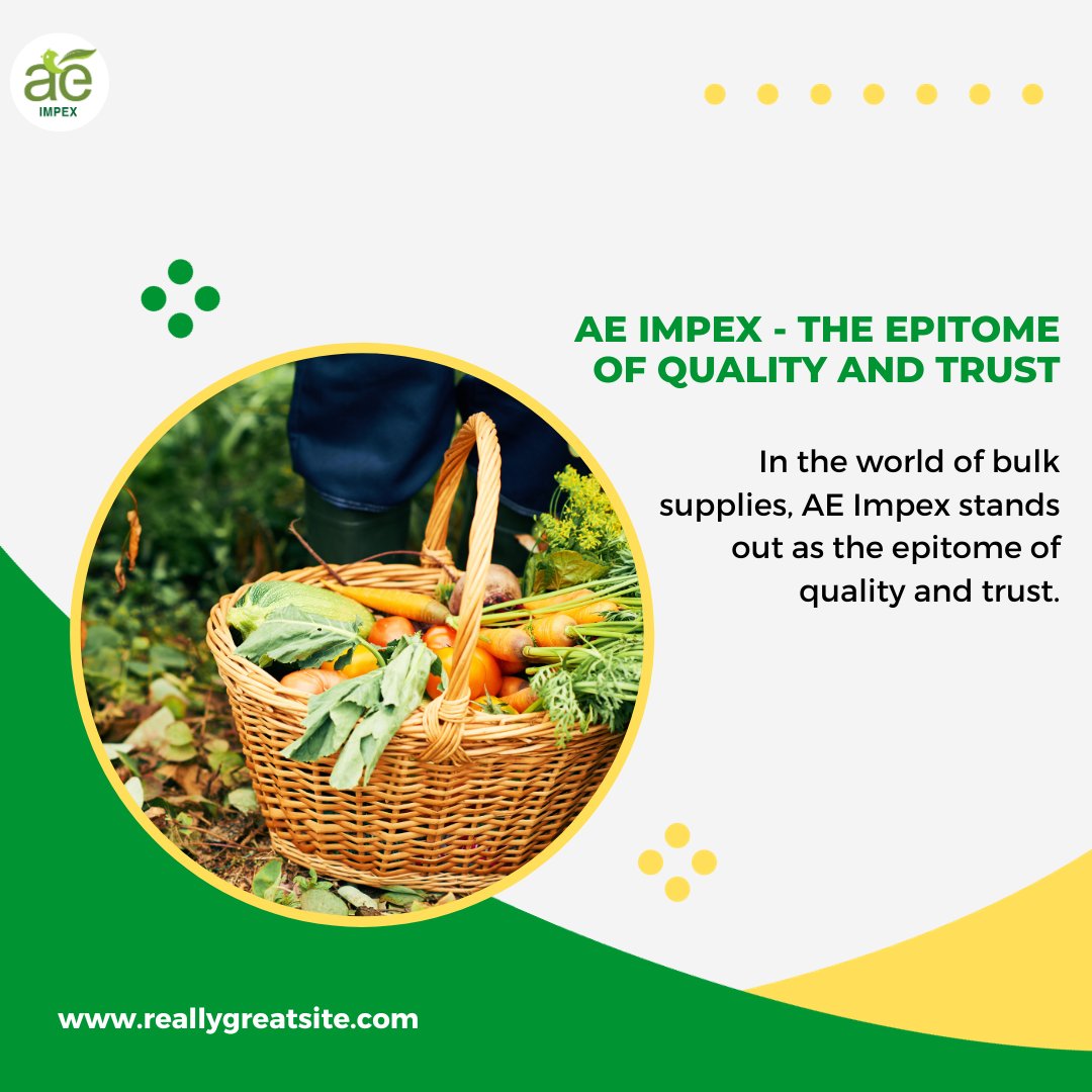 In the world of bulk supplies, AE Impex stands out as the epitome of quality and trust. 🌾✨

#QualityMatters #TrustedSupplier
#BulkSupplies #ReliableSource #Viralpost #BusinessPartnership #TopSupplier #FYP
#ExcellenceInSupply #IndustryLeaders
#AmazingEnterprises
