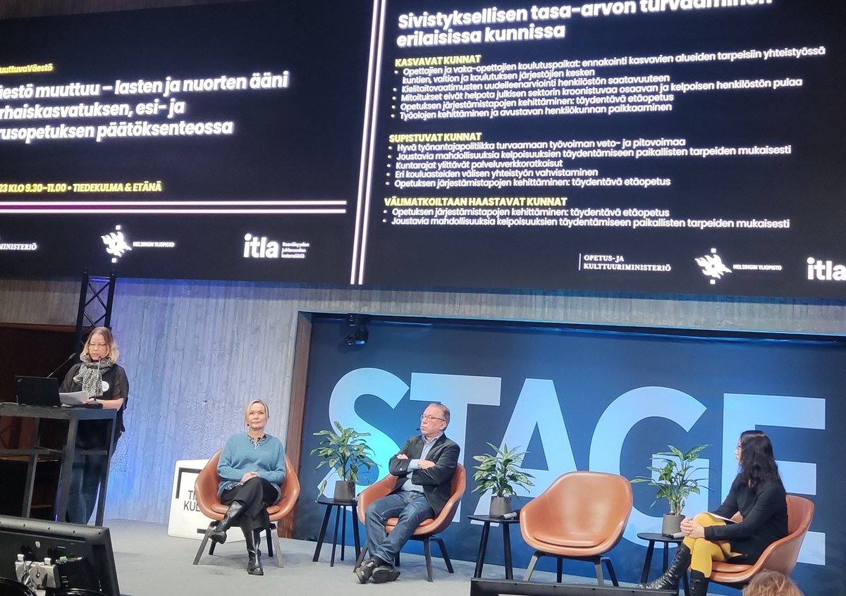 Miten väestönmuutos vaikuttaa varhaiskasvatukseen ja esi- ja perusopetukseen? Ennakointi ja lasten kuuleminen on keskeistä. Väestönmuutos merkitsee kunnille eri asioita, mikä on huomioitava opetuksen järjestämisessä. #MuuttuvaVäestö loppuraportin julkaisutilaisuus meneillään 👇