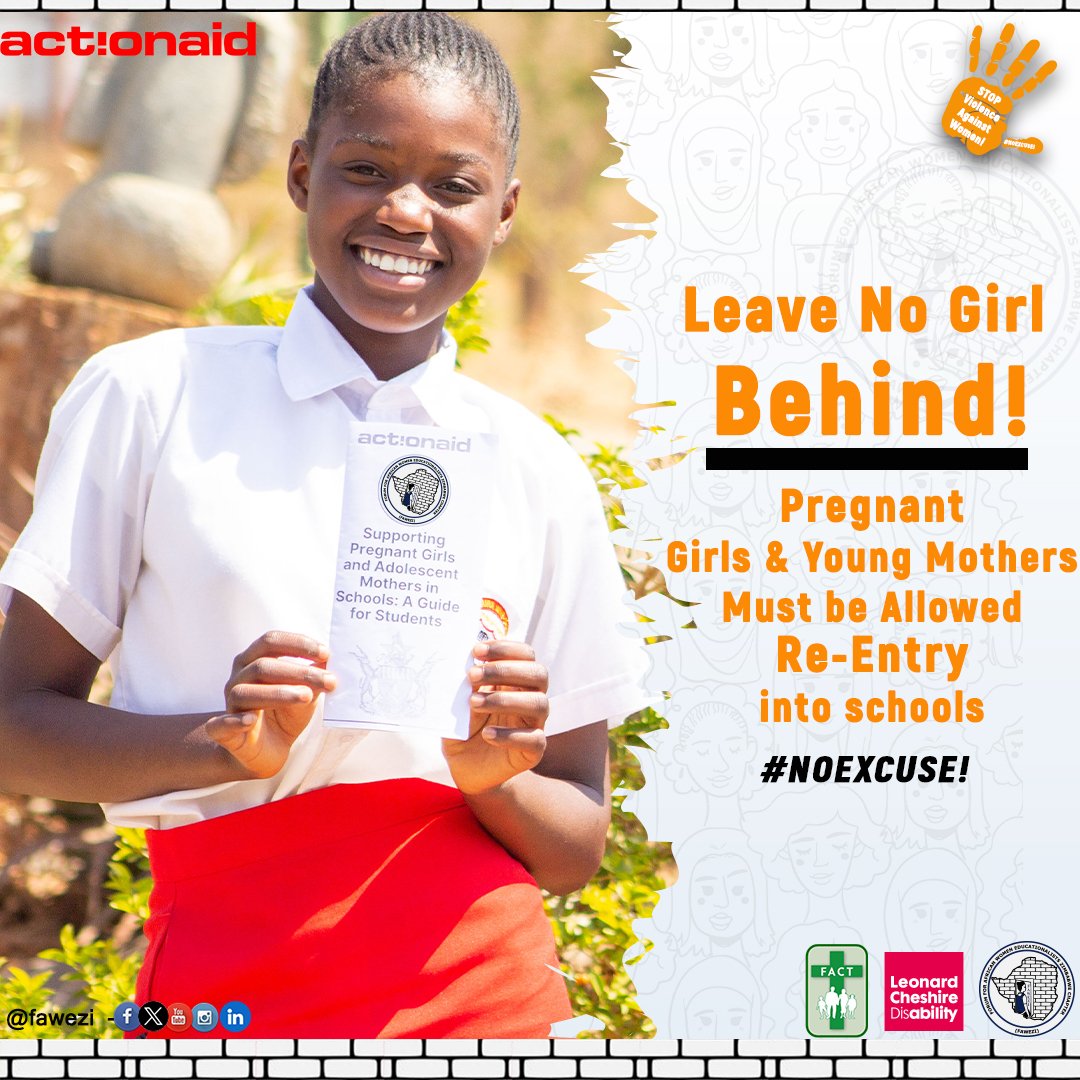 🟠 Leave No Girl Behind: Girls and Young Mothers Must be Allowed Re-entry into School. 
➡️ End Violence Against Women and Girls  // Access to Education for All! 
#NoExcuse #FAWEZI23 #16DaysOfActivism2023 #GBV #EndGBV