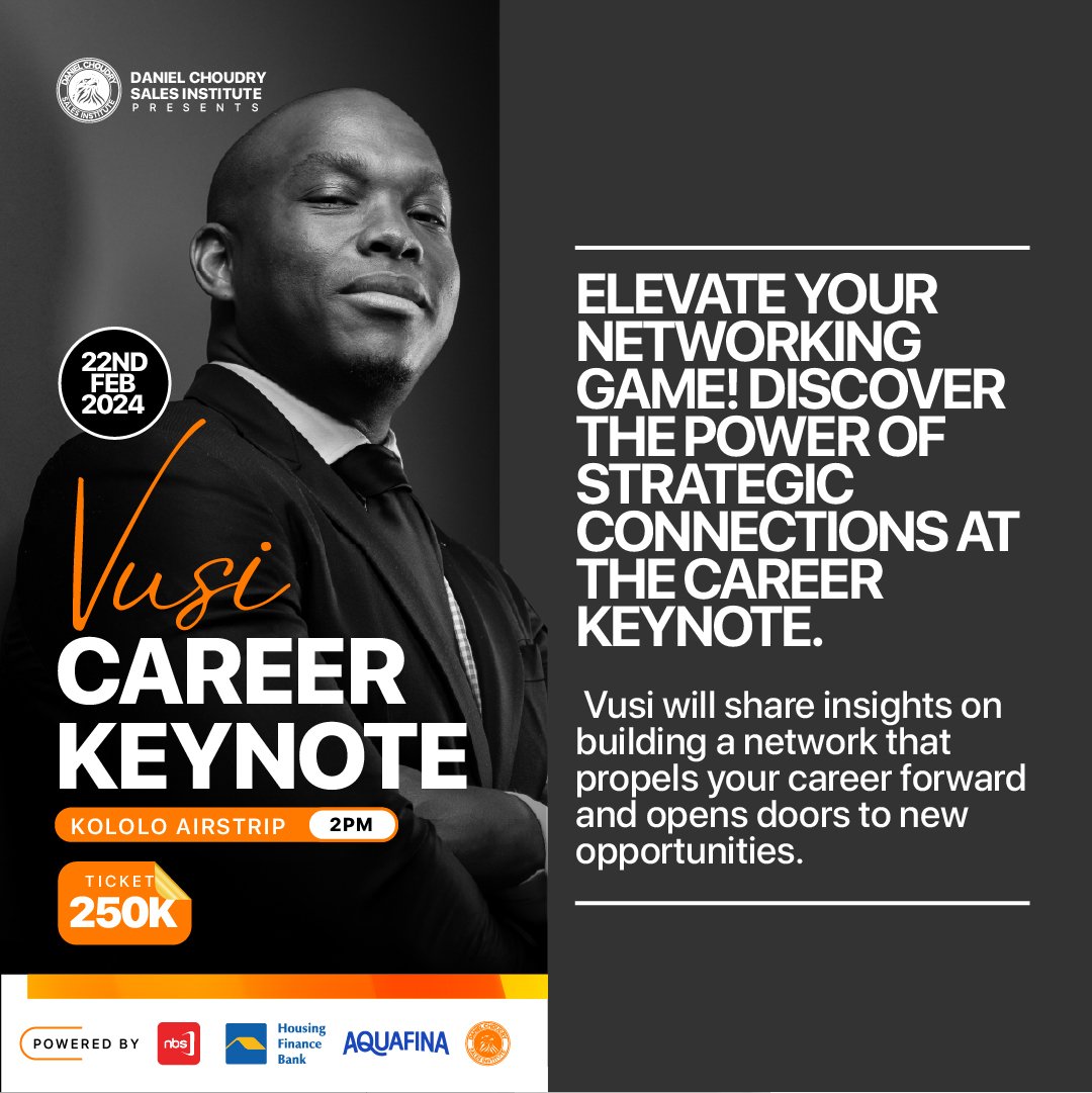 Elevate your Networking game!
Discover the power of strategic connections at the career keynote with @VusiThembekwayo this February in kampala.
#career
#vusiinuganda
#sales
#personalgrowthanddevelopment