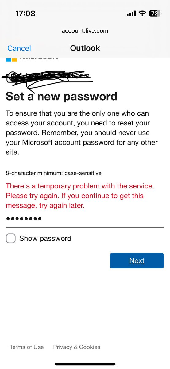 rupaltanna's tweet photo. @Outlook I’ve tried everything but can’t get back in, please can you help. I keep getting the below message https://t.co/t2wohvPbAc