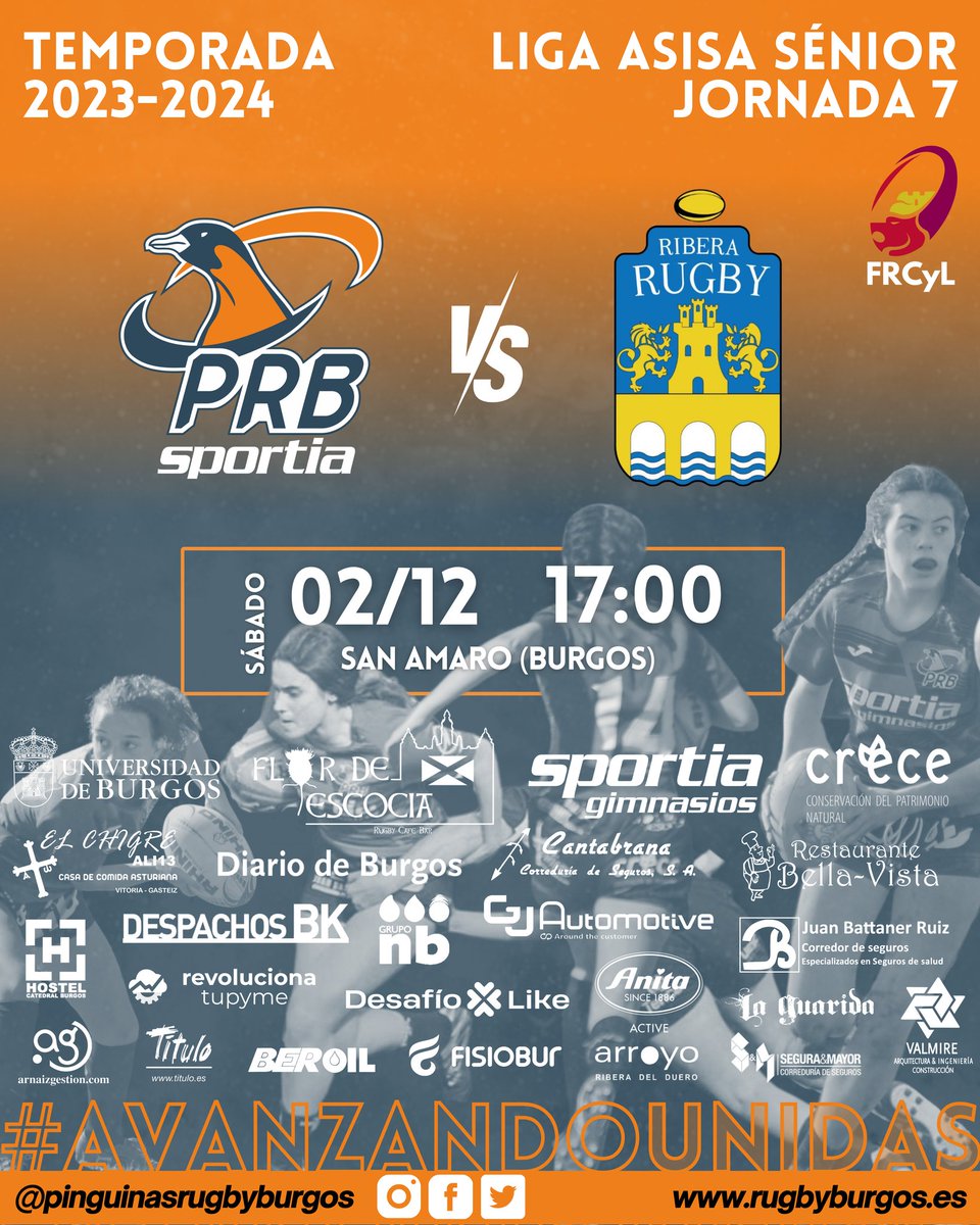 PinguinasRugby's tweet photo. 🏉 LIGA ASISA - JORNADA 7 ⚔️
Nos visitan nuestras vecinas de RIBERA RUGBY para disputar la penúltima jornada de #ligasisa
¡Os esperamos con nuestra barra de pinchos!🍳
⚔️ @SportiaGimnasio PRB 🆚 RIBERA RUGBY
⏰ SÁBADO 2/12 - 17:00 H
📍 SAN AMARO (BURGOS)
💪🏻 ¡Vamos Pingüinas! https://t.co/VzqN1bUStG