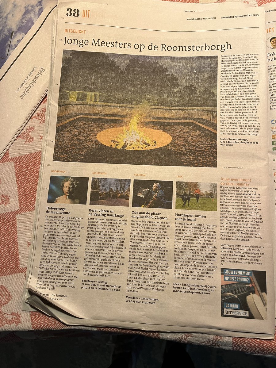 Vanmorgen, bladeren, lezen in <a href="/dvhn_nl/">Dagblad van het Noorden</a> op pagina #uitgelicht bijzondere aandacht voor onze #expositie. Wauw! <a href="/roomsterborgh/">Roomsterborgh</a>