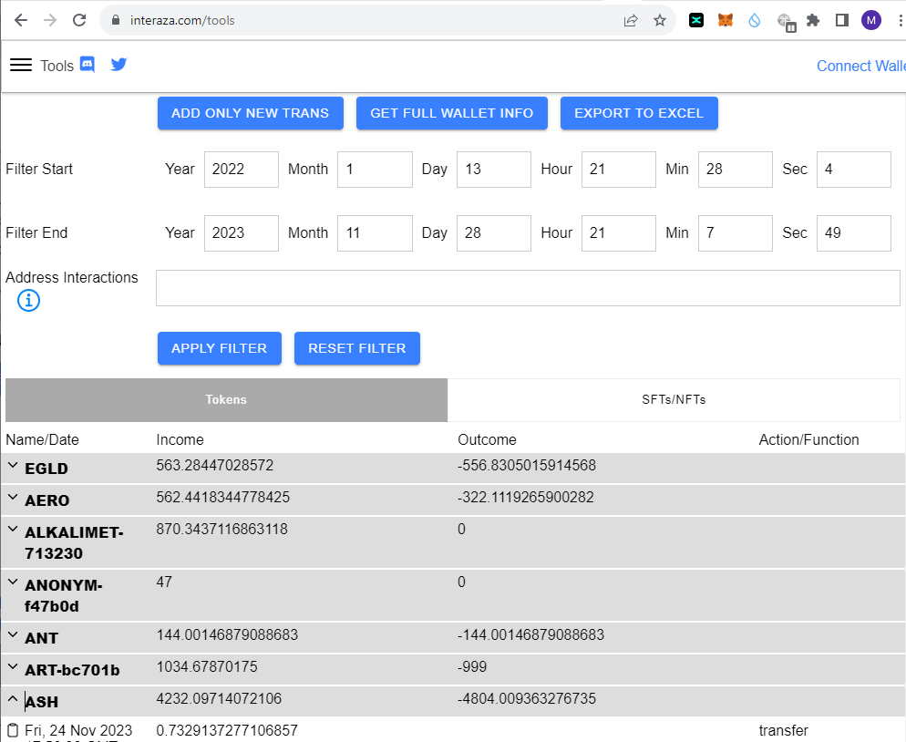 There is a new version of Interaza Tool called Wallet Info where you can get financial review for any wallet. It gets data from MultiverseX and shows summary for all wallet actions. It is also possible to export it into Excel file. Check more on interaza.com/tools