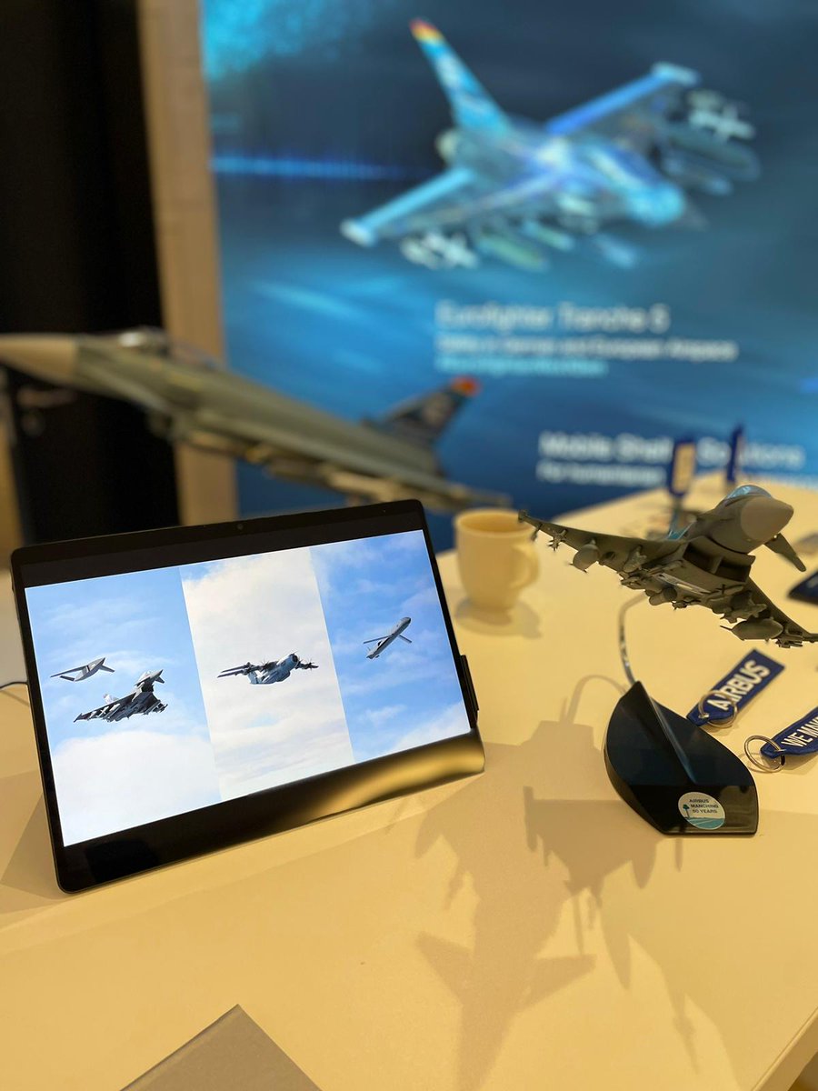 AirbusDefence's tweet image. Day 1️⃣ of #BerlinSecurityConference has started. This year, we present more than 🔟 key technologies and solutions made in Germany 🇩🇪, ranging from connectivity solutions like #SatComms or the Multi-Domain Combat Cloud #MDCC to military air power: #Eurofighter, #FCAS, #Eurodrone,…