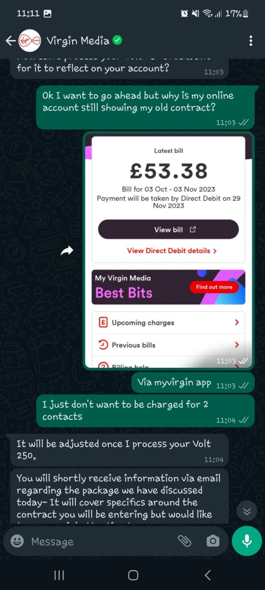 nat_star123's tweet photo. @virginmedia messes up again! Charges me £53.38 for my old contract that should have been cancelled leaving me in arrears even though the operator repeatedly assured me I wouldn't. I even have the email to say its cancelled! @ombudsmanuk https://t.co/LO7rvDHOON