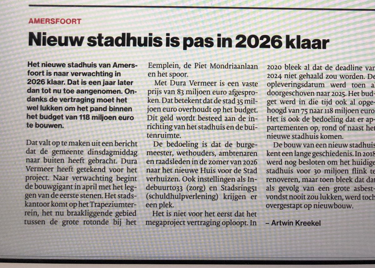 Essentie is natuurlijk dat het nieuwe stadhuis wél binnen budget is aanbesteed. En dat met de komst de vaste lasten van #Amersfoort omlaag gaan. 
Vakmanschap van de verantwoordelijk wethouder.