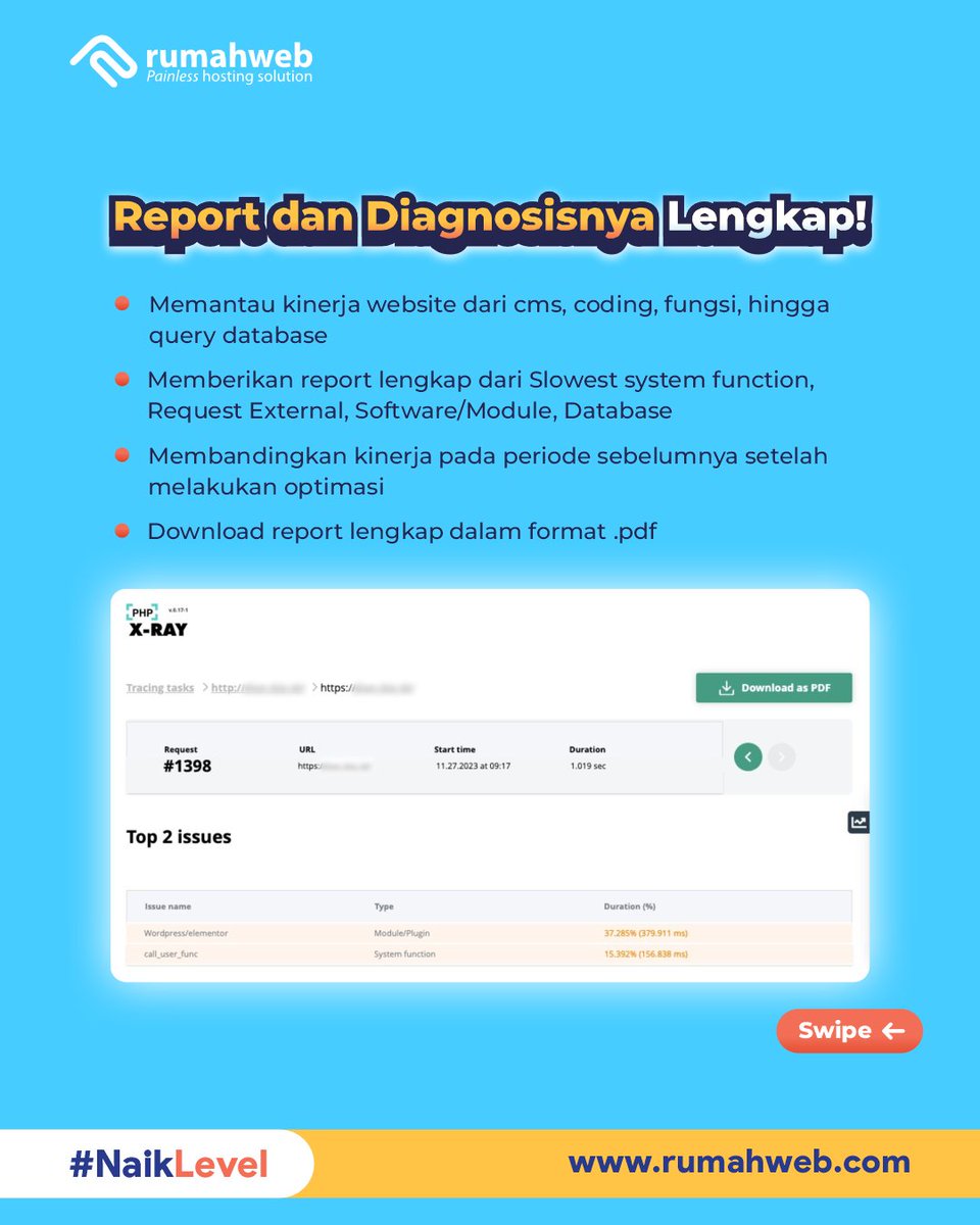 rumahwebtweet's tweet image. Setelah itu, kamu bisa mendapatkan hasil report dan diagnosis yang lengkap! Seperti contoh di foto ini.

#NaikLevel #Rumahweb #PHPXRay