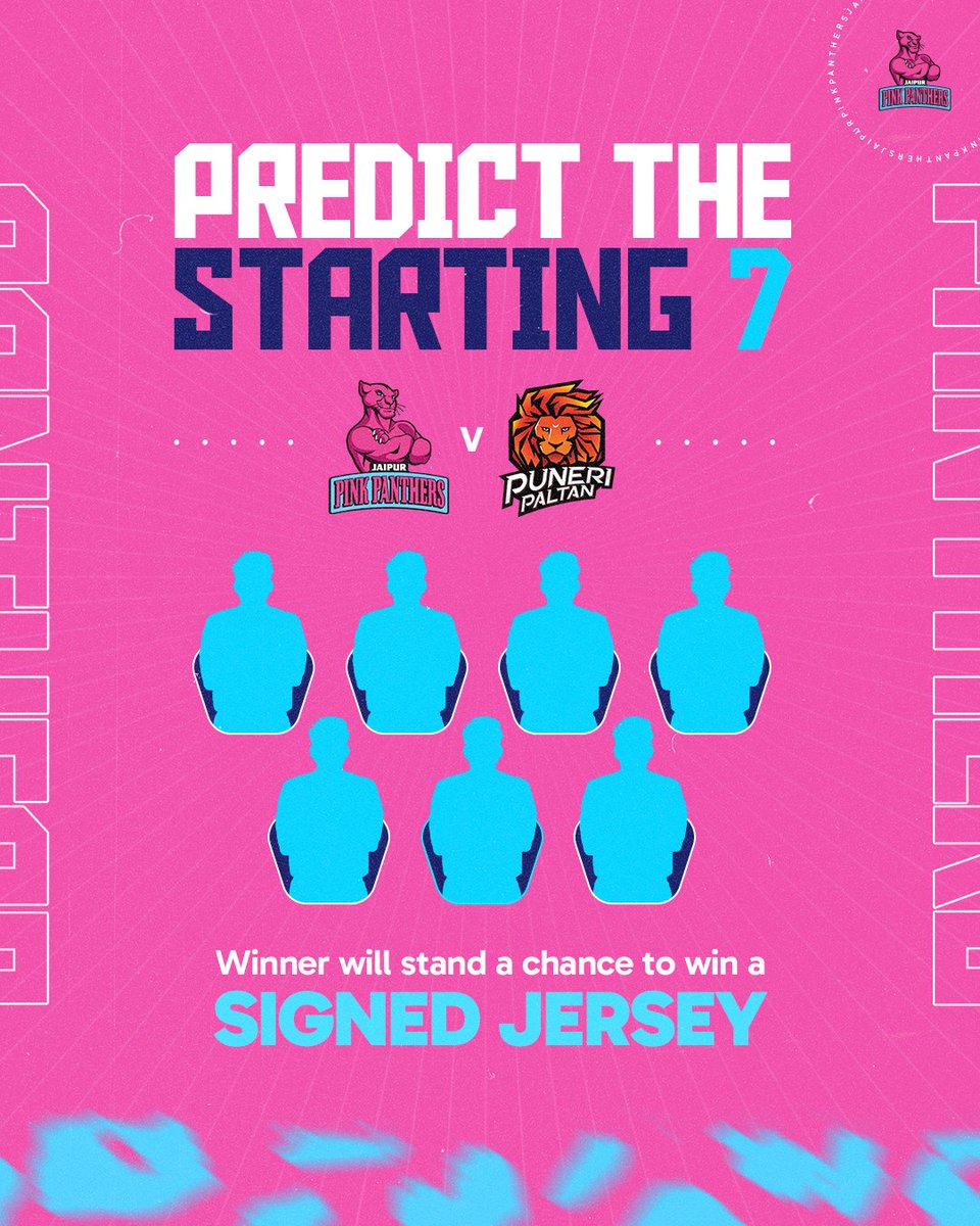 #PantherFam, chance to win a new signed home Jersey! 👕

All you need to do 👉 predict in the comments below our starting 7 for the 1️⃣st game of the season and one lucky winner gets their hands on the jersey! 😍 

#JPP #Kabaddi #PKLSeason10