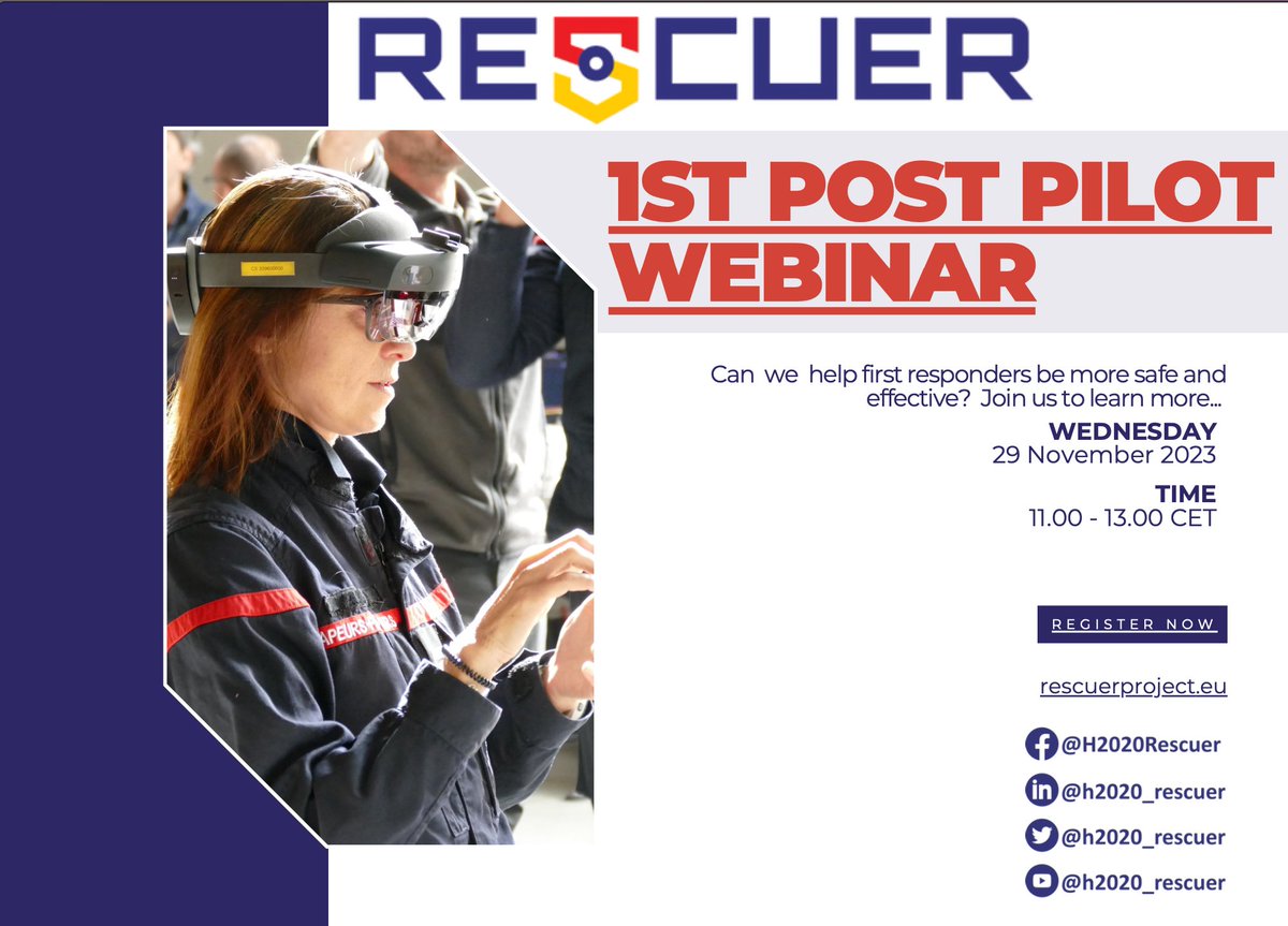 INTREPID EU Project (@eu_intrepid) on Twitter photo Today is the 1st Post Pilot 1 #Webinar of the <a href="/h2020_rescuer/">H2020 - RESCUER</a> project!
At 11:45, INTREPID will be presented the "Integrated platform for safe exploration of buildings and advanced doctrine-based decision support" during the "Enabling and support tools".
👉 rescuerproject.eu/our-webinars/ Today is the 1st Post Pilot 1 #Webinar of the <a href="/h2020_rescuer/">H2020 - RESCUER</a> project!
At 11:45, INTREPID will be presented the "Integrated platform for safe exploration of buildings and advanced doctrine-based decision support" during the "Enabling and support tools".
👉 rescuerproject.eu/our-webinars/