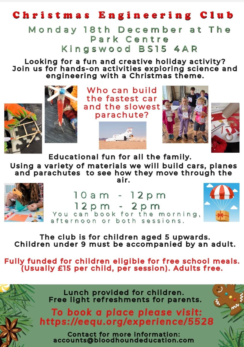 BLOODHOUND Education (@bloodhound_edu) on Twitter photo Back by popular demand!
We're running holiday workshops <a href="/sgloscouncil/">South Glos Council</a> #HAF this December. Check posters for details
Kingswood: eequ.org/experience/5528
Yate: eequ.org/experience/5564
Little Stoke: eequ.org/experience/5562
Thornbury: eequ.org/experience/5598 Back by popular demand!
We're running holiday workshops <a href="/sgloscouncil/">South Glos Council</a> #HAF this December. Check posters for details
Kingswood: eequ.org/experience/5528
Yate: eequ.org/experience/5564
Little Stoke: eequ.org/experience/5562
Thornbury: eequ.org/experience/5598