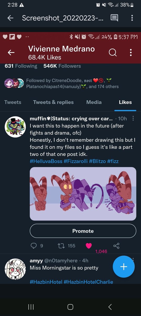 I was checking my helluva boss achievement folder on my drive and I remembered Viv actually liked my Fizz and Blitzo hug post when I posted it so she def think abt me when writing that scene (I'm delusional and like lying to myself to make me feel better)