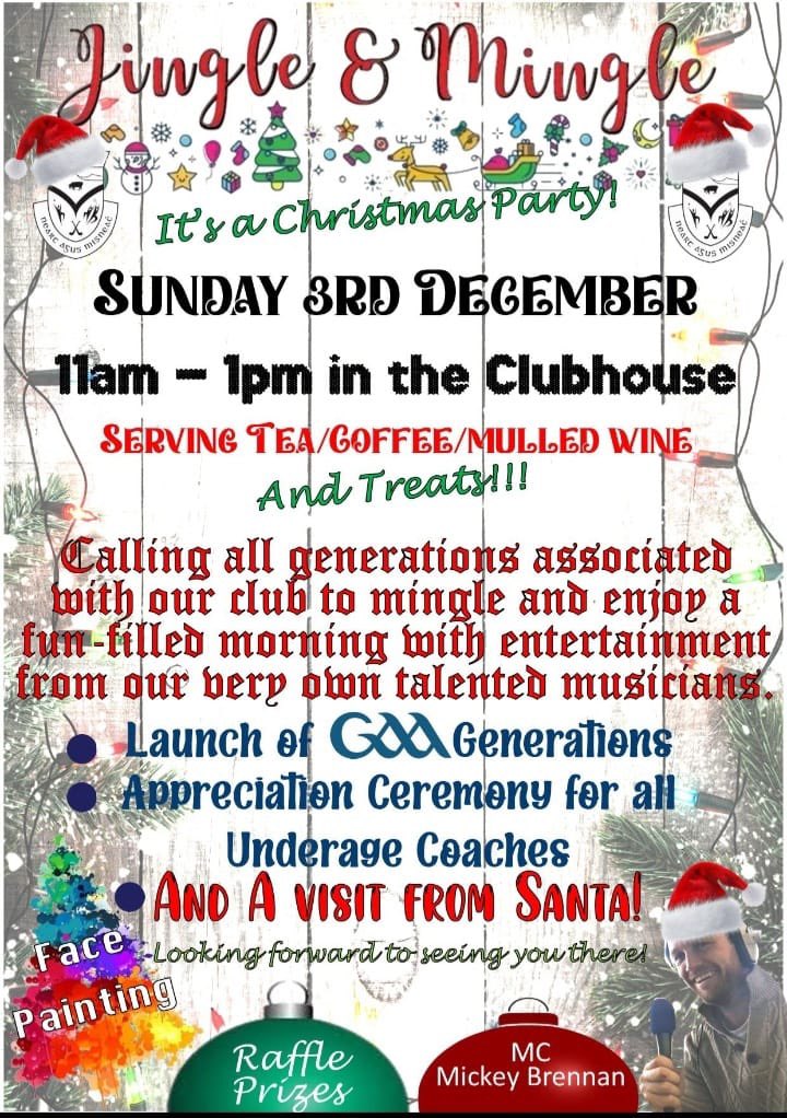 Our Jingle &amp; Mingle Christmas Party takes place this Sunday 3rd December at 11am in Clubhouse. 

A fun filled morning packed with lots of entertainment. We encourage all members to come along and enjoy the fun filled morning! 🎄🎅🏼🏅🎄