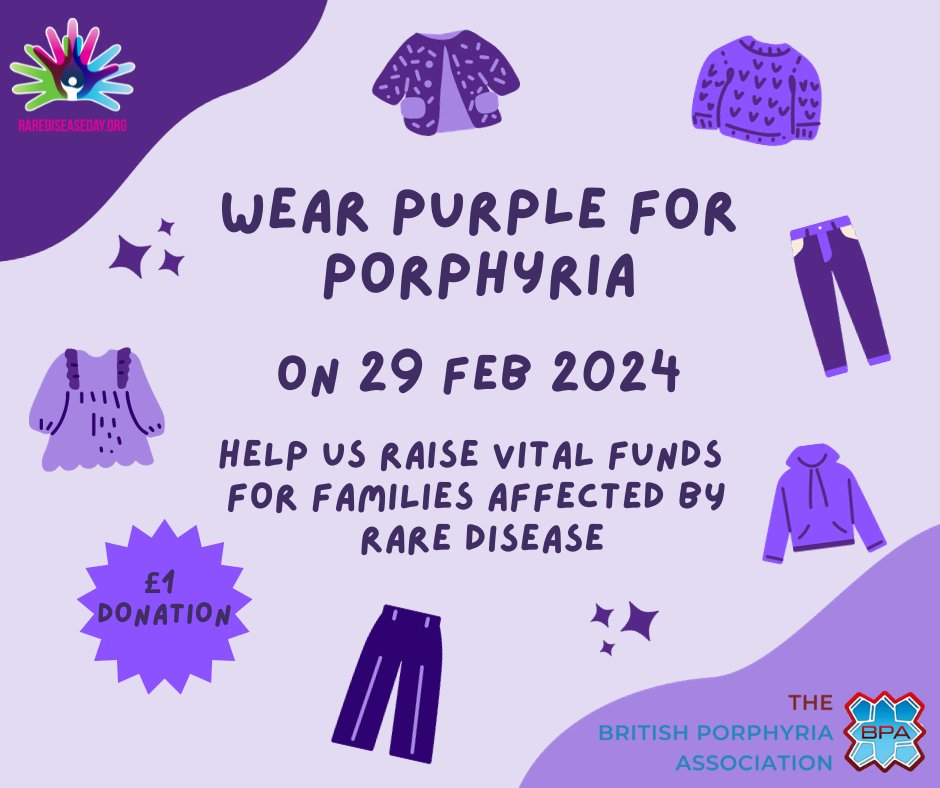 BPA_Porphyria's tweet photo. In 2024, we are planning a series of awareness & fundraising activities on the themes of #PurpleForPorphyria & #SpotlightPorphyria โ and we need your help!
Visit our website for fundraising ideas & information on how to get involved: https://t.co/CXnlfR20x8 ๐
@GlobalPorphyria https://t.co/m7q68cQDI3