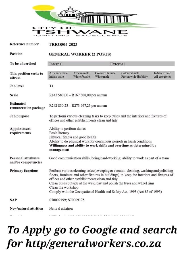 NthabelengDlam3's tweet photo. General Workers 13X

Salary: R273 667,23 Per Annum 

Requirements 
-Ability to perform duties 

Application Link https://t.co/FcJVC9w3Um

Closing Date 07 December 2023 https://t.co/7h4FEDSYsp
