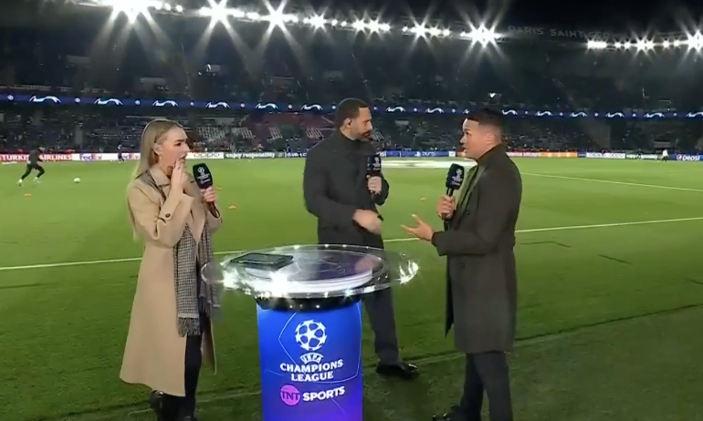 sportbible's tweet photo. 🚨 Rio Ferdinand forced to leave TNT Sports studio during PSG vs Newcastle United https://t.co/l4hYRixv86