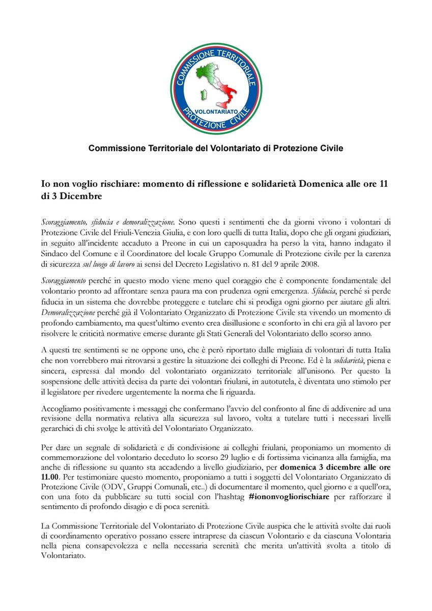 CoordPcPiemonte's tweet photo. Domenica 3 dicembre ore 11,00 in supporto ai colleghi della Protezione Civile del Friuli Venezia Giulia. #iononvogliorischiare https://t.co/kkx0iOO4Ie