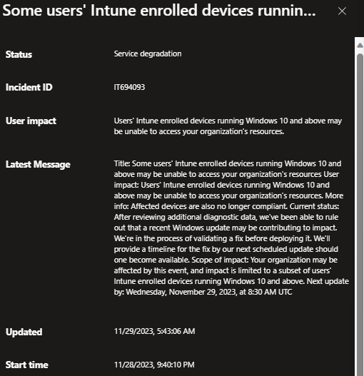 Are you having compliance issues with Intune and Windows?
There is a service degradation on the dashboard!

#MsIntune