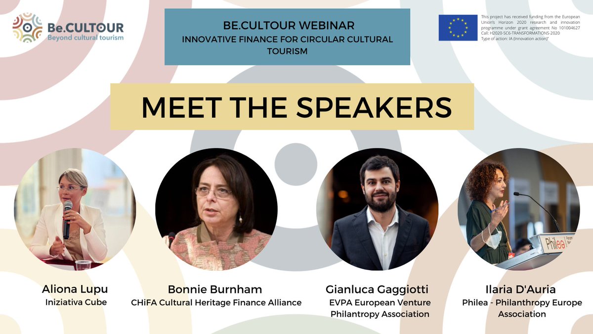 Do you want to learn about Innovative finance for circular cultural tourism?

Then join us for our eighth webinar, tomorrow at 2pm CET! ✨

Register here by tomorrow at 11am 👉 ec.europa.eu/eusurvey/runne…

more info 👉 becultour.eu/becultour-webi…