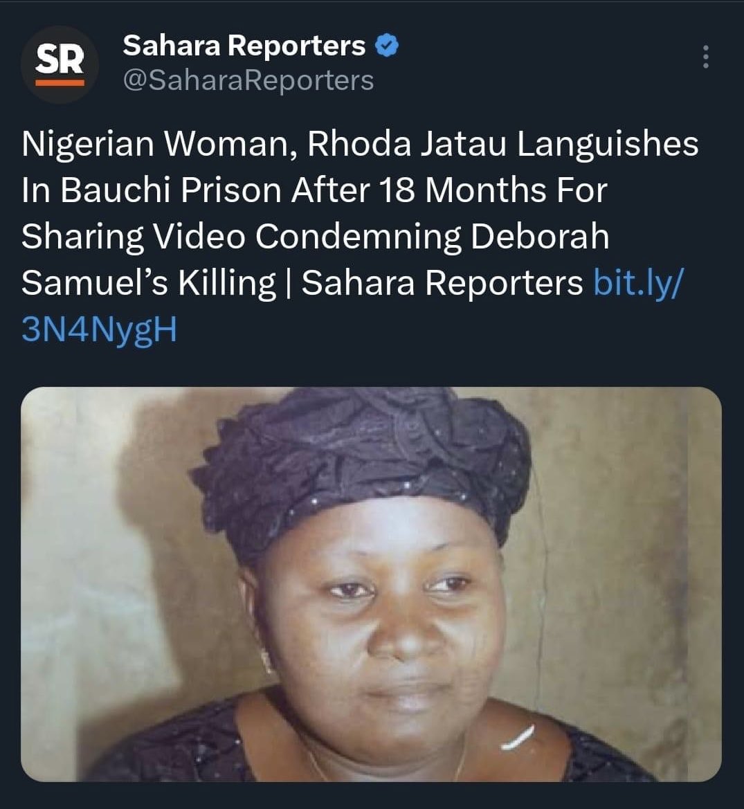 sowore's tweet photo. The Bauchi government must free Rhoda Jatau immediately. There is no basis for persecuting her, it is bad enough that nothing was done to punish the murderers of Deborah Samuel. Nigeria must stop these violations with urgency. #FreeRhodaJatau NOW! Free all Nigerians being prosecuted for and unjustly jailed for blasphemy.