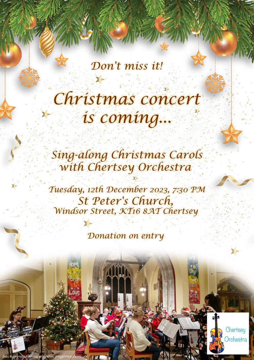 12 Dec - want to start feeling really christmassy? Come along to Chertsey Orchestra’s sing-along christmas carols concert! (St Peter’s Church, #Chertsey)