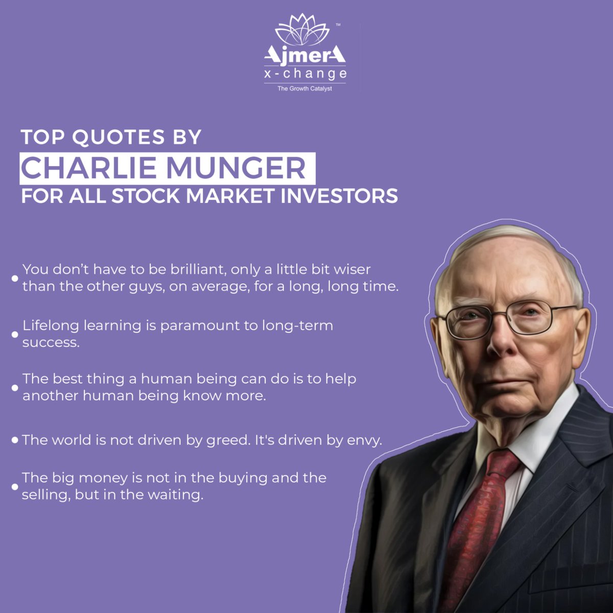 ajmeraxchange's tweet photo. Remembering the legendary Charlie Munger🕊️ Today, as we reflect on his top quotes, let's honor the profound impact he made in the world of investing and beyond. His timeless insights will continue to inspire generations.
#CharlieMunger #WisdomUnleashed #ripcharliemunger https://t.co/6WutKcr64Z