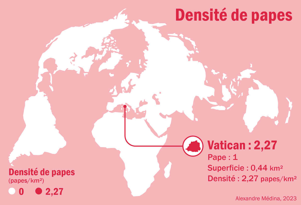 #30daymapchallenge JOUR 29 - 'Population' Le Vatican 🇻🇦 compte 2.27 papes par km². 🤔 Les autres pays sont à zéro. 🤨 🧐 Ok ! Ok ! La statistique est absurde. Mais bon... #Cartographie #Carte #Map #SIG #Vatican #Statistiques