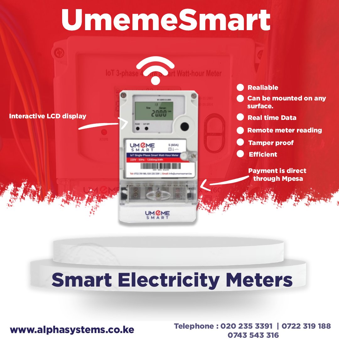 AlphaSystemsLtd's tweet photo. Hello, allow me to introduce to you our smart energy meters, which are ideal for commercial buildings, industries, hotels, schools, hospitals, and residential apartments. For more insight, reach out to us. | 0722 319 188 
#Rutomustgo #kenyattafailledus #christinashusho #Kisii https://t.co/Y1WQAtpWk3