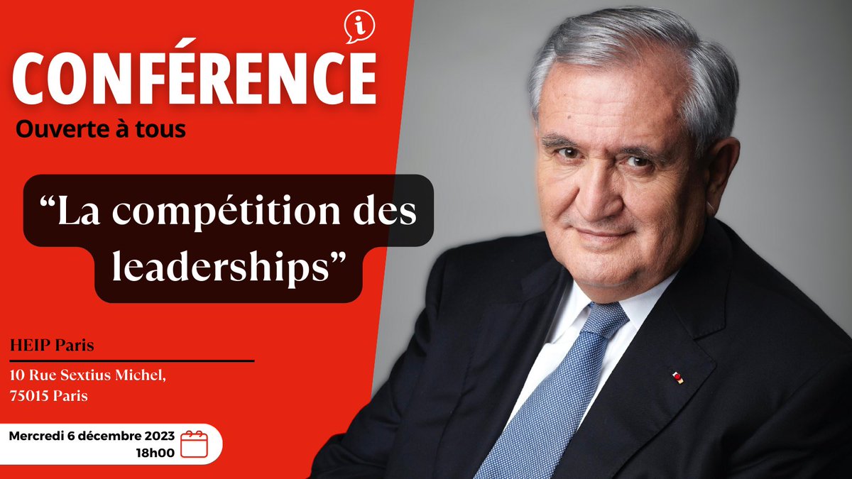 #Rencontre avec #JeanPierreRaffarin , Mercredi 6 décembre, nos #étudiants ont le plaisir d’accueil Jean Pierre Raffarin homme d’État français, #PremierMinistre de 2002 à 2005, qui viendra présenter son livre « La compétition des leaderships ». #HEIP