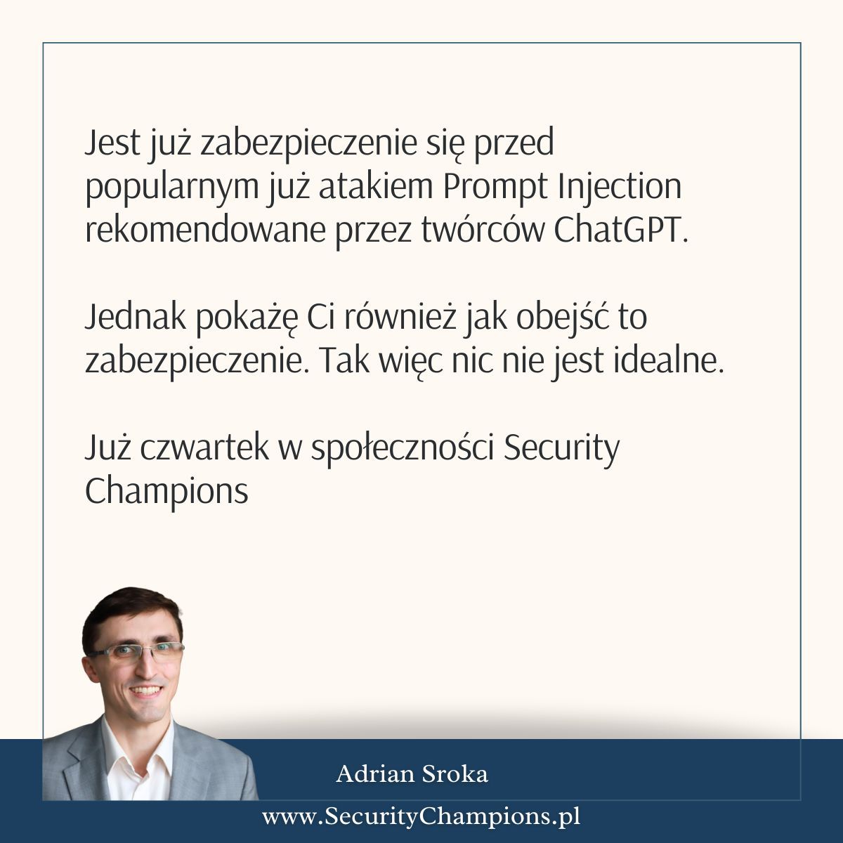 suvrocDev's tweet photo. Zabezpieczenie się przed popularnym już atakiem Prompt Injection  rekomendowane przez twórców ChatGPT. Jednak pokaże Ci również jak obejść to zabezpieczenie. Tak więc nic nie jest idealne.

👉 Zainteresowany?

Zapisz się do społeczności Security Champion (https://t.co/GUYoizBKxa) https://t.co/mqkuPKK4sp