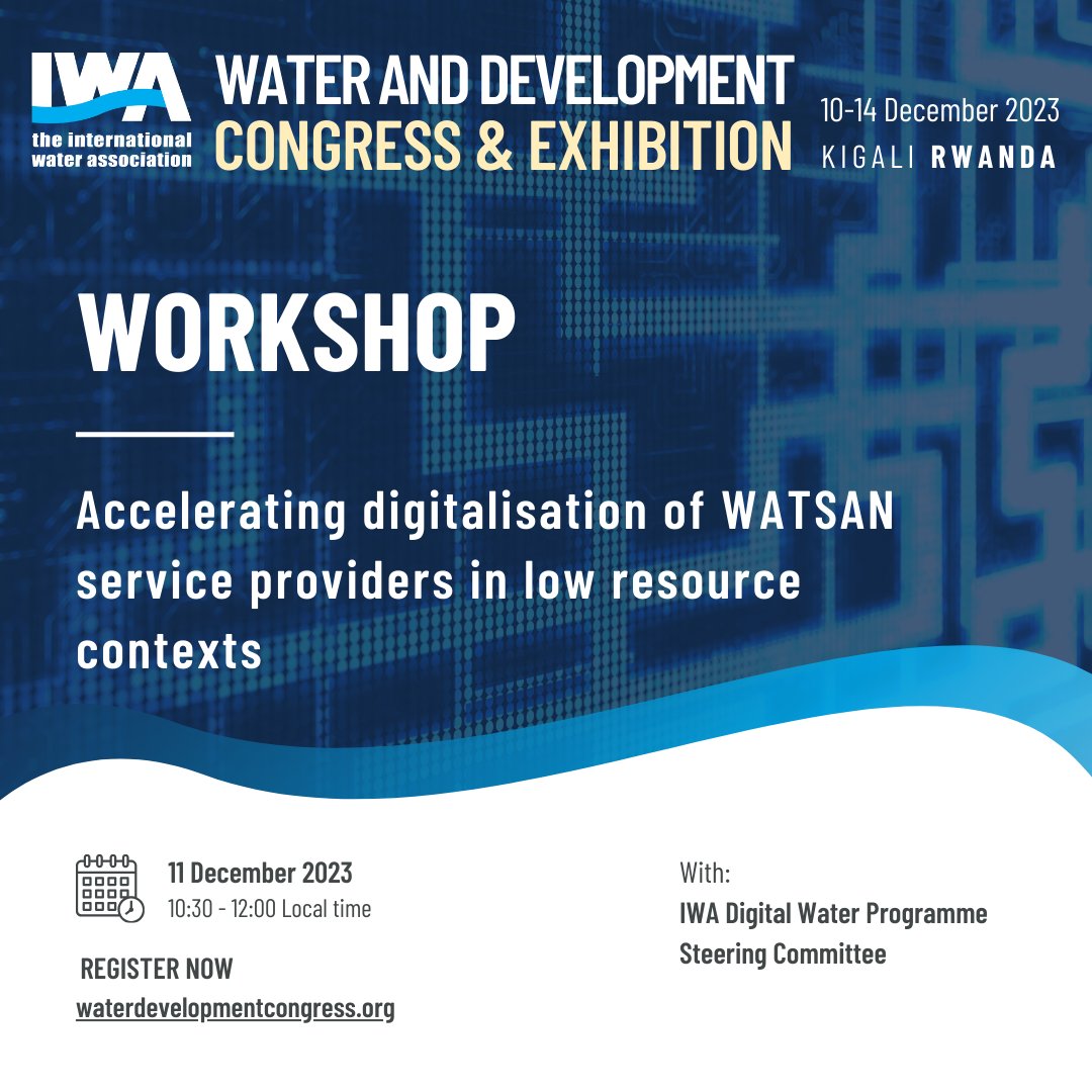 IWAHQ's tweet photo. Discover digitalisation in the #WATSAN sector! Join us at the #WaterDevelopmentCongress on 11 Dec for a workshop on how digitalisation can enhance planning, efficiency, and growth for service providers. https://t.co/C8I6YYRyPc https://t.co/OZ4YPgIIEq