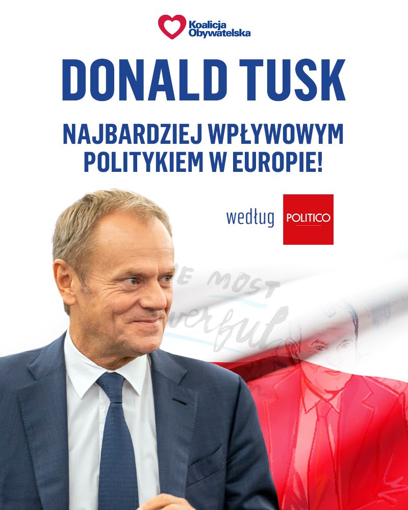Przewodniczący @DonaldTusk  wybrany Najbardziej Wpływowym Politykiem Europy w rankingu redakcji POLITICO! ✌️🇵🇱