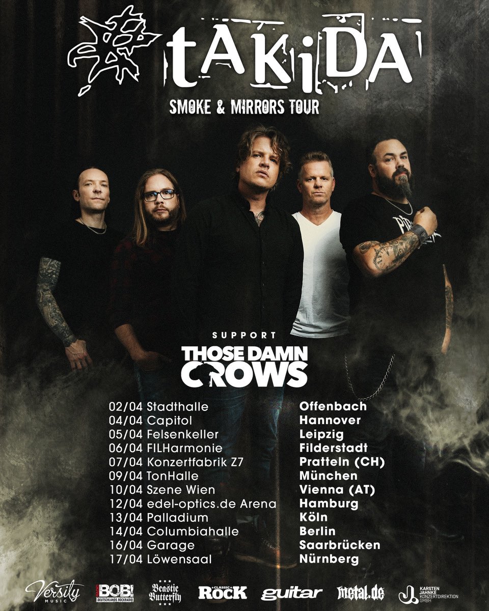 So stoked to announce us Crows are heading back out to Europe supporting the AWESOME @takida_swe next year! We’re excited to be taking our ‘Crow Show’ to new territories and playing at some amazing venues across Europe Keep your eye on Takida socials for onsale news 🇩🇪 🇨🇭 🇦🇹