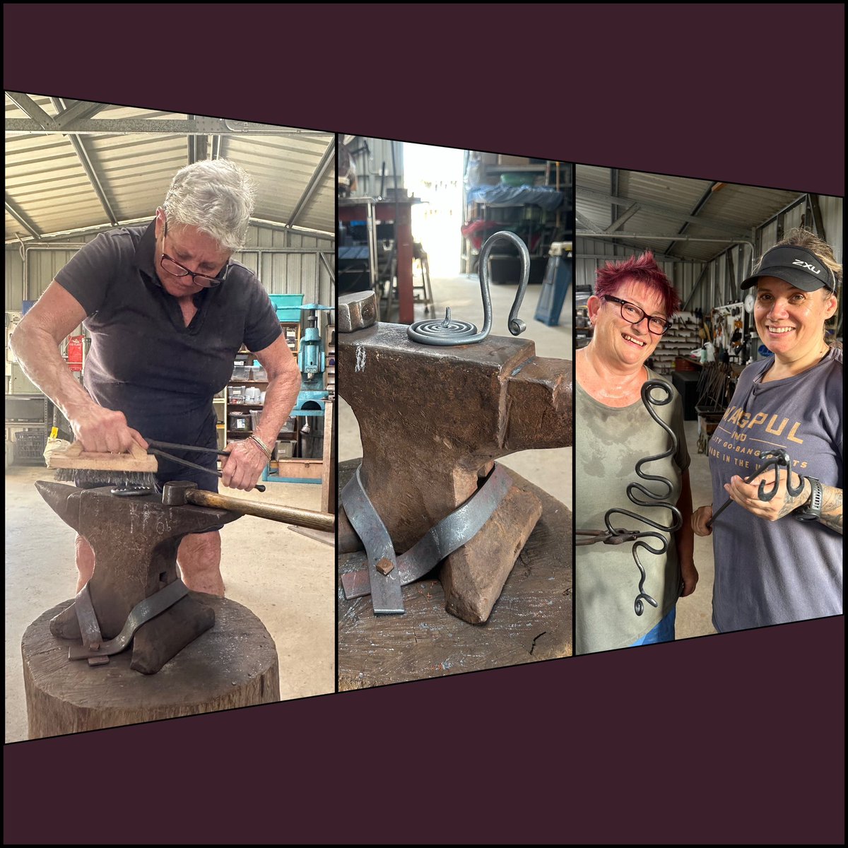 Sizzling heat at 36°C in the workshop today for Wednesday's blacksmithing session. Rose's candle holder is nearly done, and Tania and Veronica plan to wrap up their projects next week. True grit and determination shining through! 🔥🔨 #ForgeHeat 

<a href="/Pamela1Vh/">PamelaCorals.tez.eth🏴‍☠️</a> <a href="/VHorizonArt/">VirtualHorizon Art & Tezos Baker</a>
