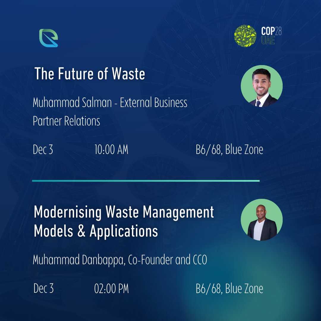 ehfaaz's tweet photo. Catch Ehfaaz leading the charge for #sustainability at #COP28UAE!
We're excited to be part of it all, making waves in the top-tier #InnovationZone, shaking hands with change-makers in the #BlueZone, and leaving our mark in the all-encompassing #GreenZone. https://t.co/m0qHcojolq