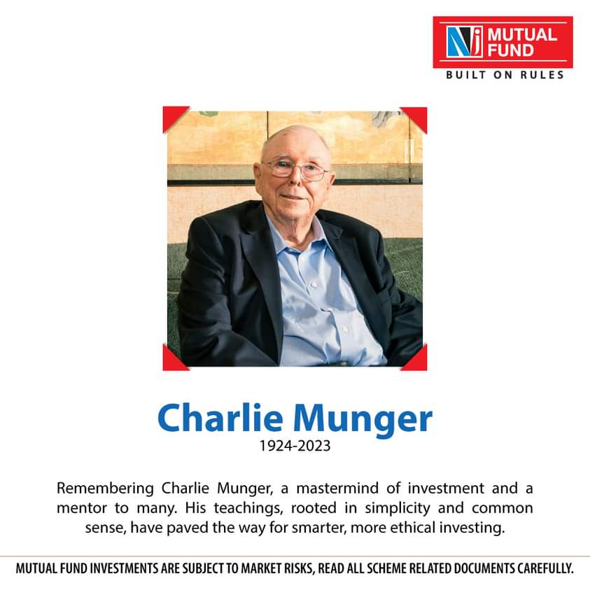 Saluting Charlie Munger, a beacon of wisdom in the world of investing. His timeless insights and unwavering principles continue to inspire generations of investors and thinkers alike.

#NJMutualFund #BuiltOnRules #CharlieMunger #Tribute #Investing #Visionary #InvestmentPrinciples