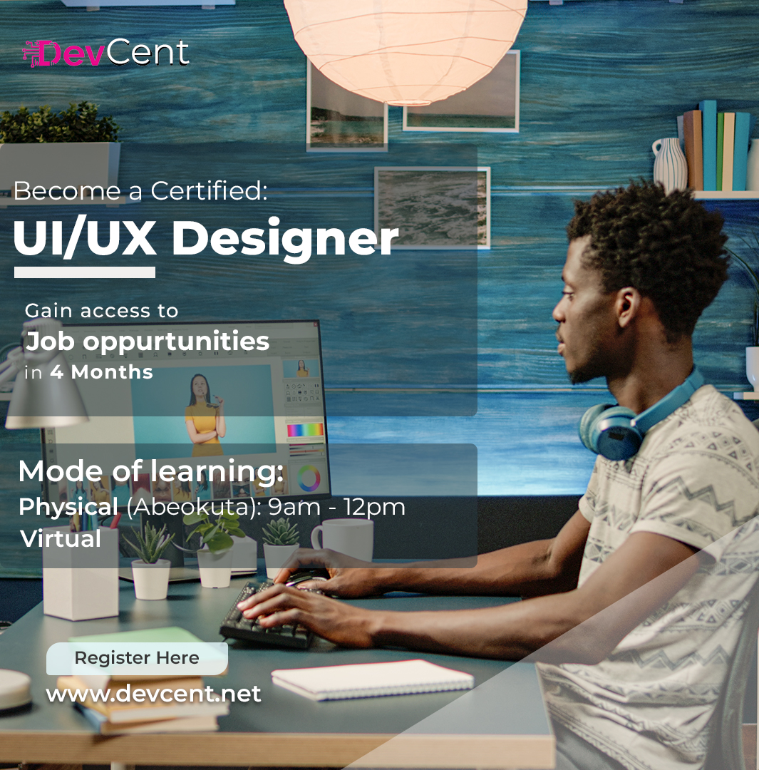 DevcentNg's tweet image. "🎨 Dive into the world of UI/UX in just 4 months at Devcent Tech Education! 🚀 Master user research fundamentals and more. No sugarcoating—just real skills for your dream job. Let's get started on your creative journey! 🌐💻 #uiuxmagic #learndesign #dreamjobawaits "
