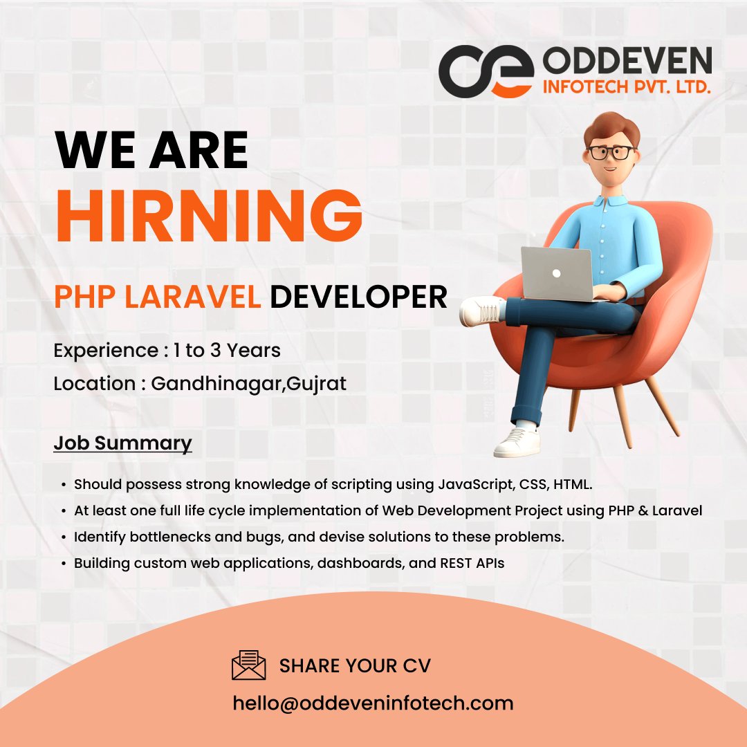 OddevenInfotech's tweet image. Hello, tech experts! We invite you to apply if you are a skilled PHP Laravel developer.
📱 +91 9081022999
📧 hello@oddeveninfotech.com
🌐 oddeveninfotech.com
#hiring #PHPLaraveldeveloper #tech #techjobs #joinourteam #oddeveninfotech #php #laravel #developer #development