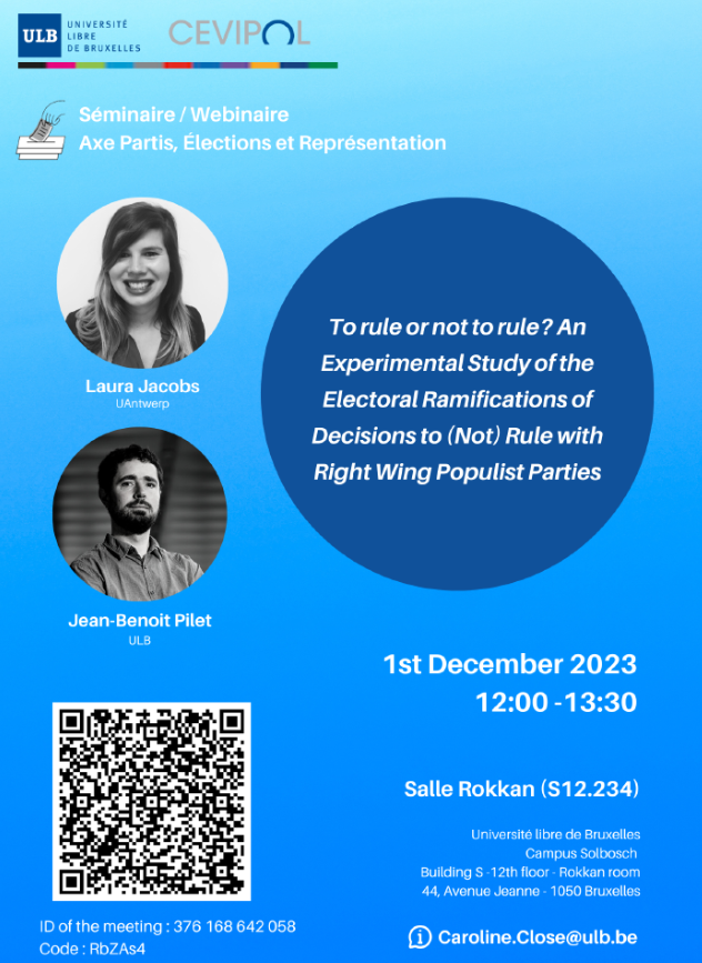After Wilders' victory, there have been speculations on effects of including/excluding the radical right on propensity to vote for that party. On Dec 1 at the @SciencePoULB I present an experiment in FL examining this question w/@jbpilet. All welcome! cevipol.phisoc.ulb.be/to-rule-or-not…