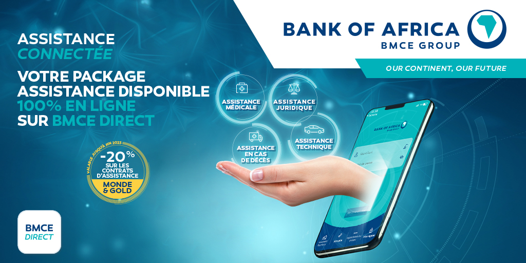 L'assistance tout-en-un ! 🎯
-20% sur vos contrats d’assistance 100% en ligne sur BMCE Direct
#BANK_OF_AFRICA #Assistance_Salama #Ourcontinent_Ourfuture