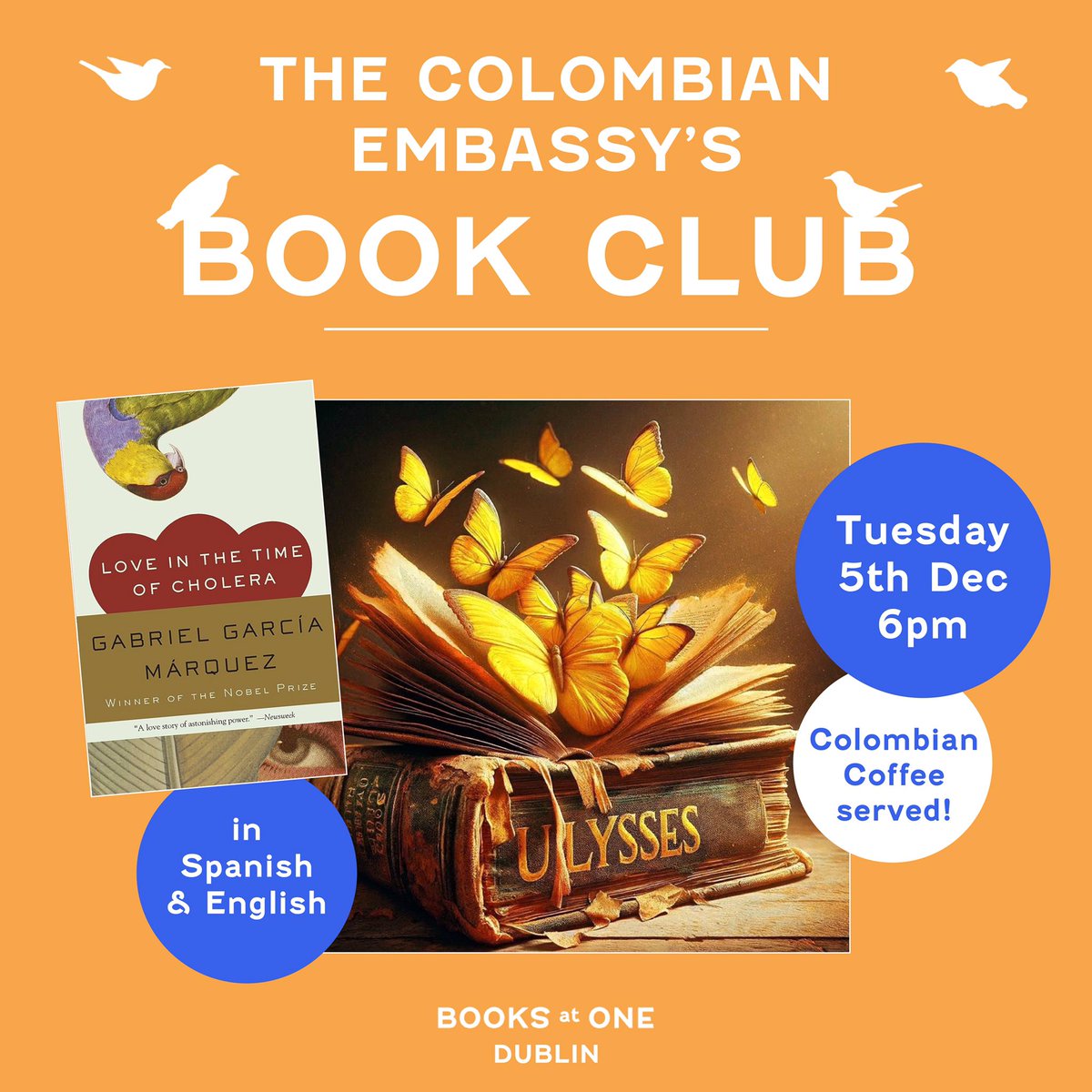 We’re very excited to be hosting the launch of the Colombian Embassy’s book club! Join us next Tuesday 5th December at 6pm to discover “Love in the time of Cholera” by Gabriel García Márquez 📚 In English and Spanish, and Colombian coffee will be served on the night ☕️