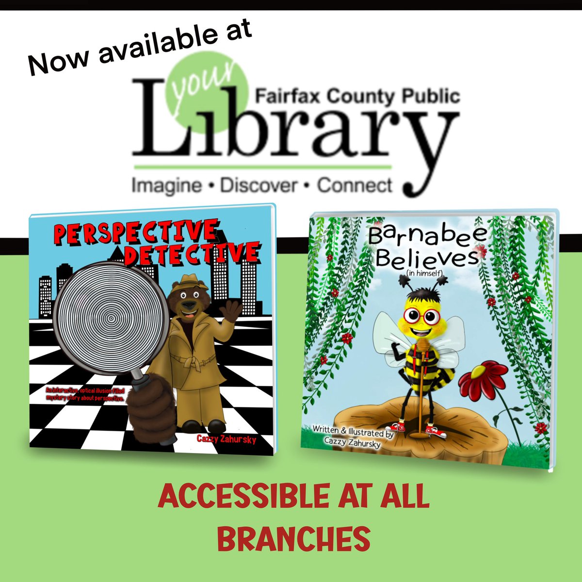 Two of my books (Perspective Detective and Barnabee Believes in Himself) are now available at all Fairfax County Public Library branches. Thank you so much FCPL for all your incredible support. I am grateful and humbled.

#grateful  #librariesrock #ilovethelibrary  #localauthors