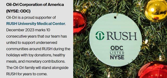We are proud to participate in the NYSE Global Giving Campaign to shine a light on Oil-Dri’s support of Rush University Medical Center. Our ornament can be seen at NYSE for their 100th Tree Lighting on November 30th and through the holiday season. #NYSETreeLighting
