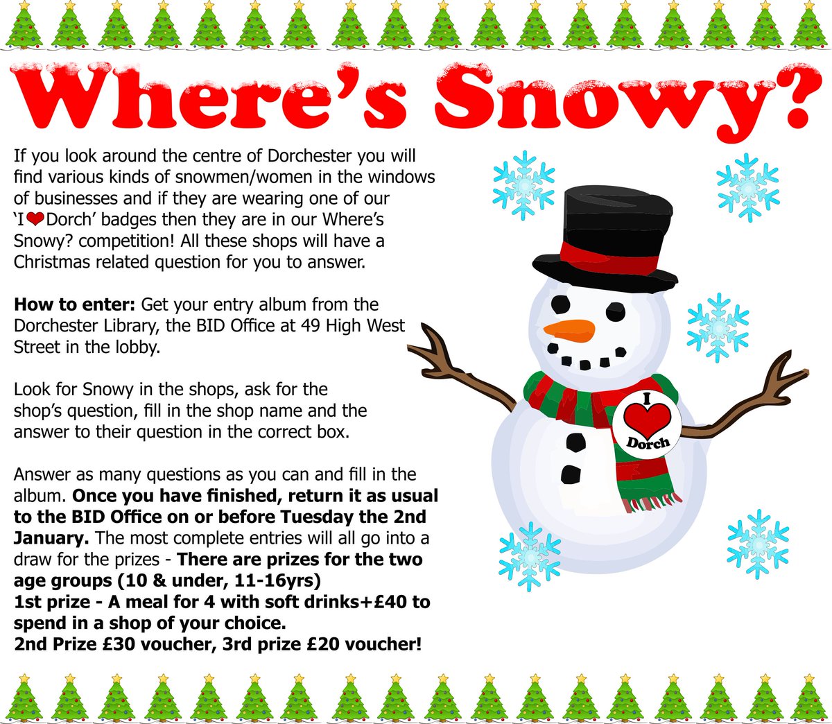 Calling all Dorchester #Supersleuthers its that time of the year again to start playing our annual "Where's Snowy" competition!

From this Friday 2nd Dec until 2nd January you can hunt your way through the town centre of Dorch looking for the various  incarnations of Snowy.
