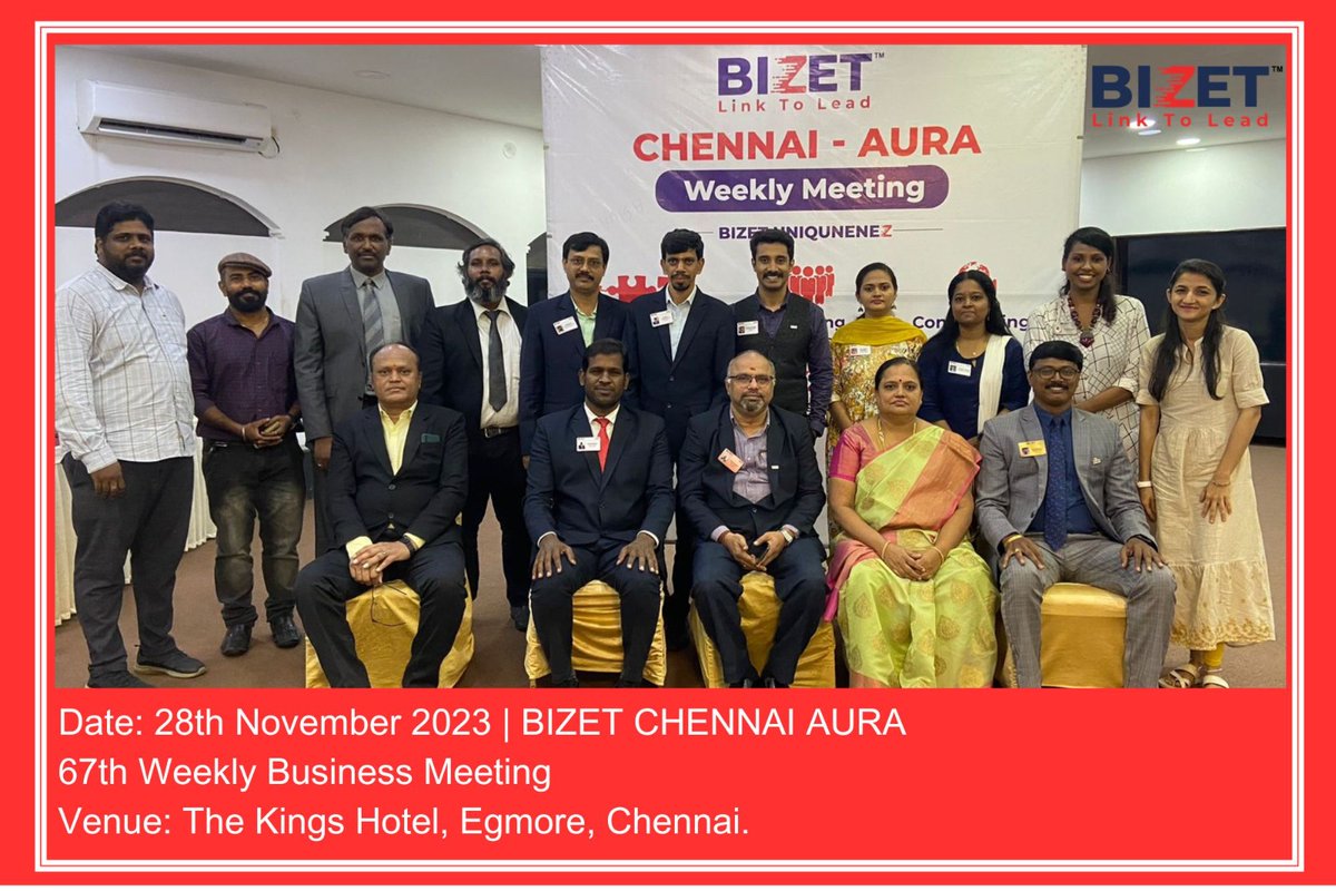 BIZET CHENNAI AURA - Regular weekly meeting (29-Nov-2023)
#BusinessPresentation #bizet #blossom #aura #coral #BusinessSuccess #AchievementUnlocked #ProfessionalDevelopment #MotivatedEntrepreneur #radharegent