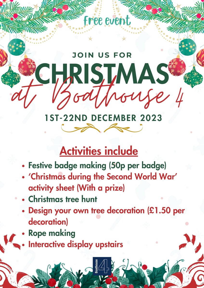 Join us for Christmas at Boathouse 4 from the 1st-22nd of December! From design your own tree decoration to a christmas activity sheet. There will be plenty of activities to do in the count down to christmas! #christmas #kidsactivities #familydaysout #portsmouth #museum #dockyard