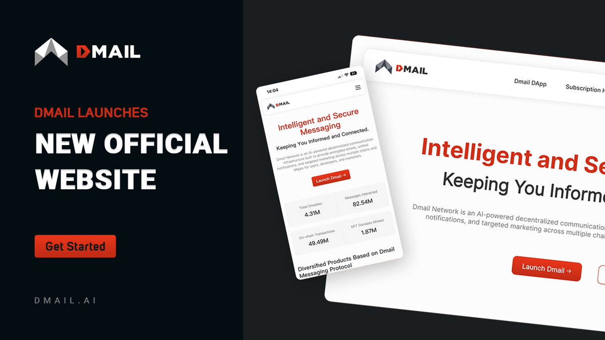 Dmailofficial's tweet photo. 🎉Hi Dmailers,

🔥We're delighted to announce the launch of Dmail Network's new official website!

🌐 Explore the latest version now: https://t.co/iwAKb4k8RE

#SocialFi #SubHub #MAIL2EARN #Messaging https://t.co/H50wSKX91i